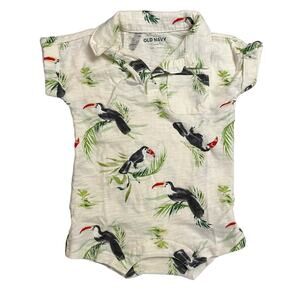 Old Navy Baby Romper Toucan Print Cream Polo Family Matching Outfit Size 3-6 M